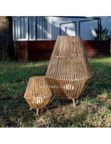 Lámpara de pie de exterior yute SISINE 70 con bateria | LeónLeds Iluminación | lámpara exterior madera