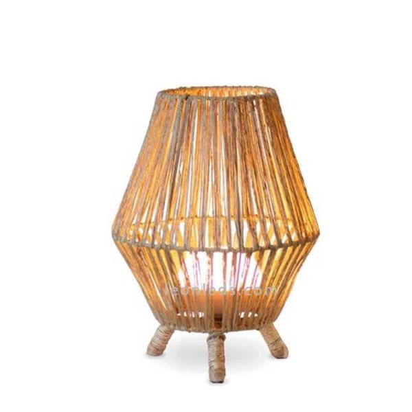 Lámpara de pie yute portatil SISINE 30 cm con bateria | LeónLeds Iluminación | lámpara madera