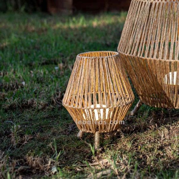 Lampadaire portable en jute SISINE 30 cm avec batterie | Éclairage LeónLeds | lampadaire vintage