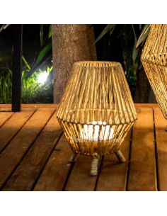 Lámpara de pie yute portatil SISINE 30 cm con bateria | LeónLeds Iluminación | lámpara madera 2