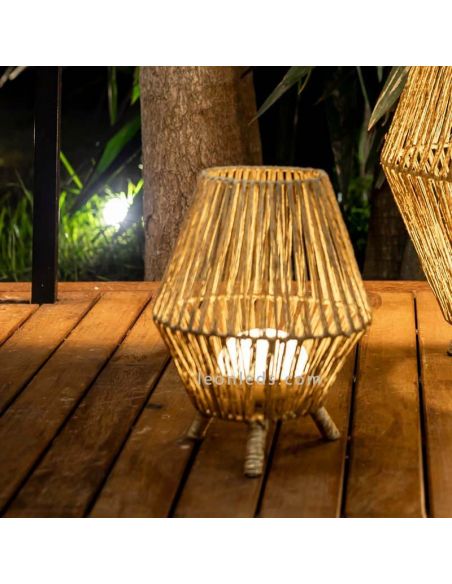 Lámpara de pie yute portatil SISINE 30 cm con bateria | LeónLeds Iluminación | lámpara madera marrón