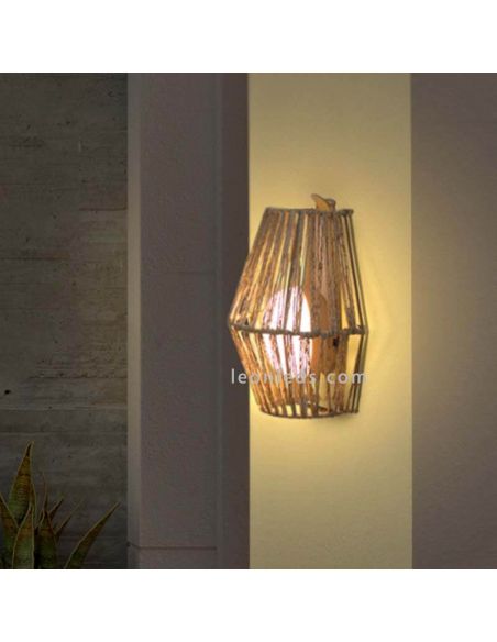 Aplique de yute para exterior SISINE 25 con bateria | LeónLeds Iluminación | lámpara pared madera marrón