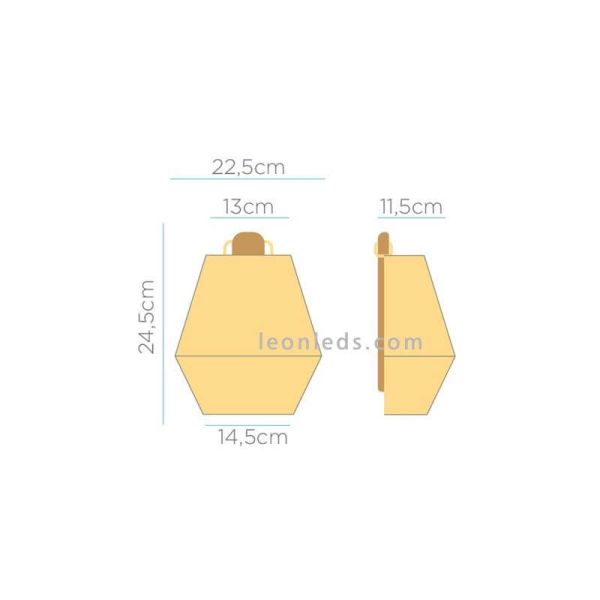 Arandela de juta para exterior SISINE 25 com bateria | LeónIluminação Leds | medidas da lâmpada de madeira