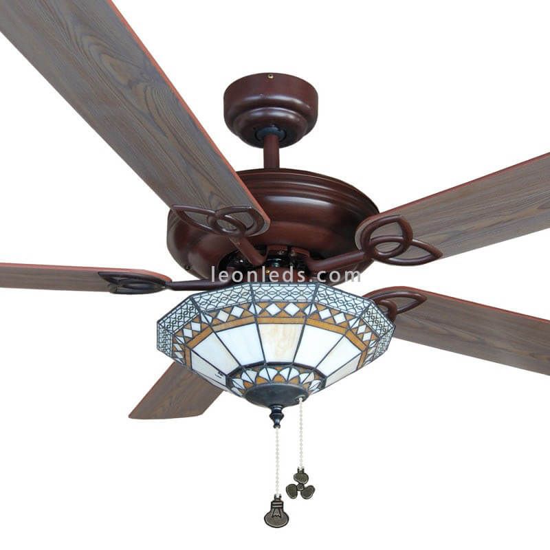 Ventilador de Techo Rústico con luz y cristal Tiffany Dallas Sulion