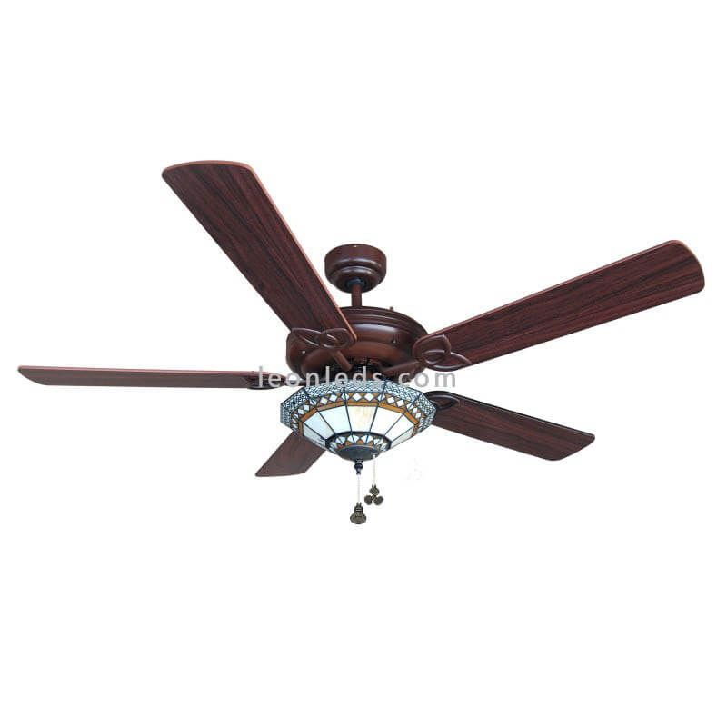 Ventilador de Techo Rústico con luz y cristal Tiffany Dallas Sulion