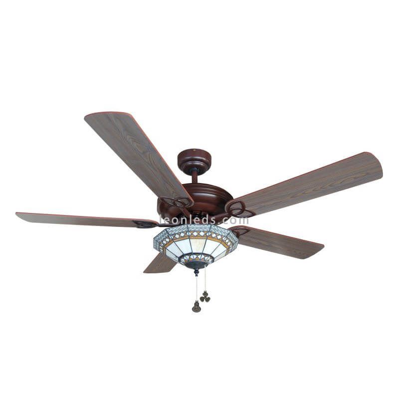 Ventilador de Techo Rústico con luz y cristal Tiffany Dallas Sulion