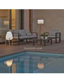 Lámpara trípode madera cable exterior pantalla blanca Chloe New Garden | LeonLeds Iluminación