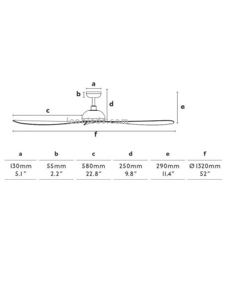 Dimensões Ventilador de Teto com design atemporal Gotland Preto e Madeira 33447 Faro Barcelona | Leon Iluminação LED