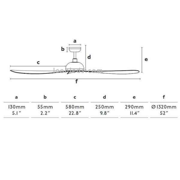 Dimensions Ventilateur de plafond au design intemporel Gotland Noir et Bois 33447 Faro Barcelona | Éclairage LeonLeds
