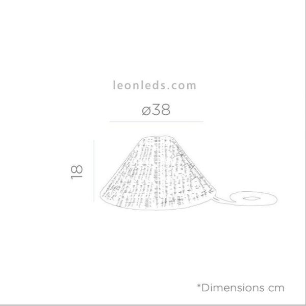 Dimensiones lámpara colgante Calobra natural New Garden | LeonLeds Iluminación