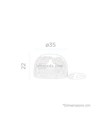 Dimensiones lámpara recargable natural Bossa Hang 3 metros de cable New Garden | LeonLeds Iluminación