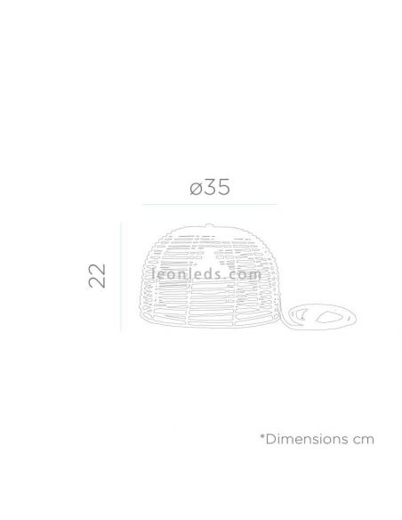 Dimensions Bossa Hang lampe rechargeable naturelle câble de 3 mètres New Garden | Éclairage LeonLeds