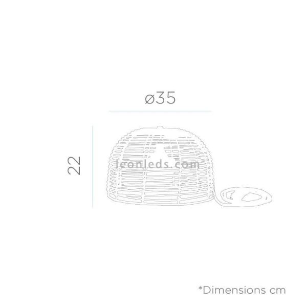 Dimensiones lámpara recargable natural Bossa Hang 3 metros de cable New Garden | LeonLeds Iluminación