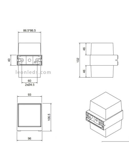 Aplique LED cuadrado de exterior moderno Molina | lámpara de pared con cristal medidas | LeónLeds Iluminación