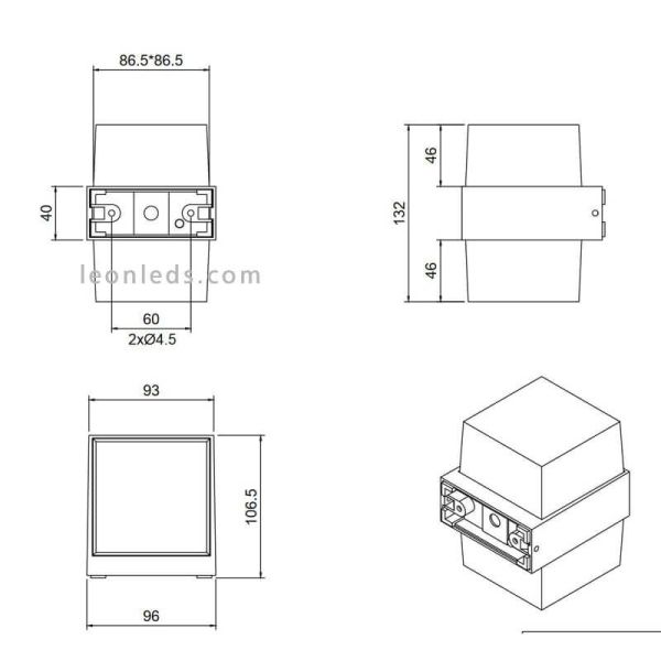 Aplique LED cuadrado de exterior moderno Molina | lámpara de pared con cristal medidas | LeónLeds Iluminación