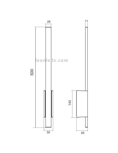 Medidas Aplique exterior de diseño LED Tawa |lámpara de pared plana alargada | LeónLeds Iluminación