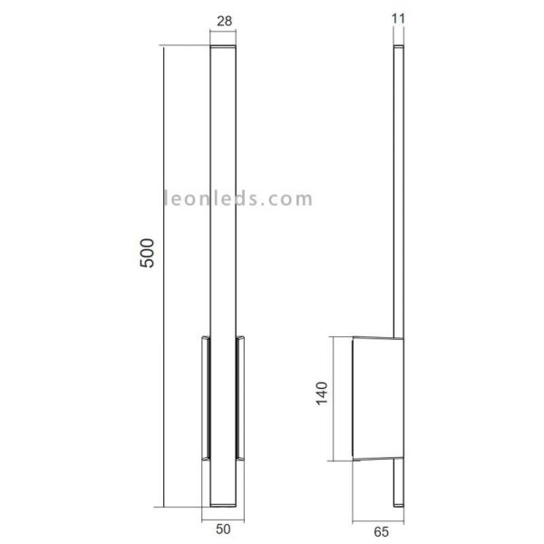 Medidas Aplique exterior de diseño LED Tawa |lámpara de pared plana alargada | LeónLeds Iluminación