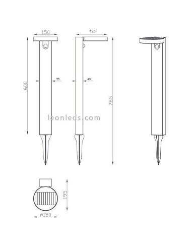 Baliza LED solar con sensor de movimiento para exterior Posadas | medidas poste sobremuro | LeónLeds Iluminación