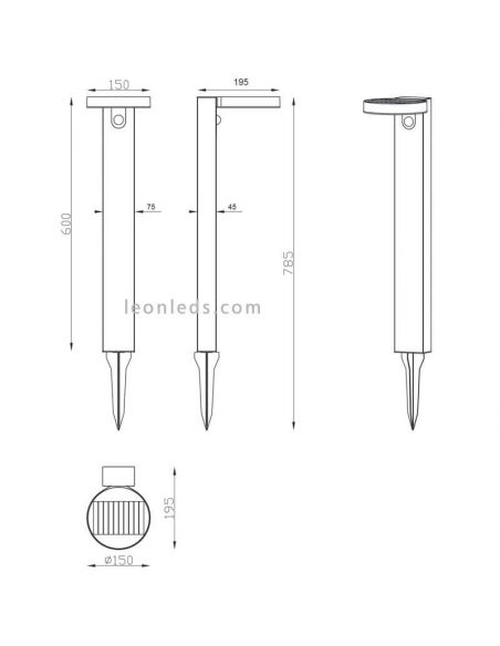 Baliza LED solar con sensor de movimiento para exterior Posadas | medidas poste sobremuro | LeónLeds Iluminación
