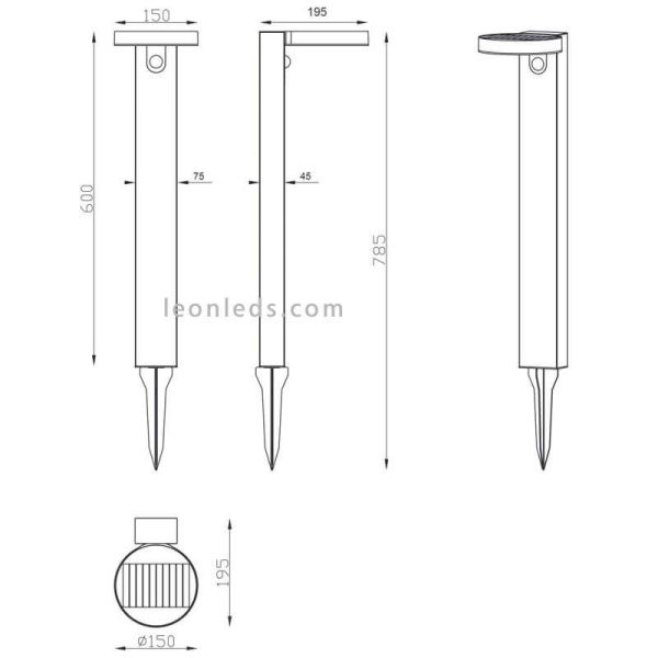 Balise LED solaire d'extérieur avec détecteur de mouvement Posadas | Mesures post-murales | Éclairage LeonLeds