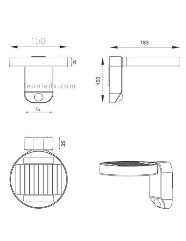 Applique solaire d'extérieur à LED avec détecteur de mouvement Posadas | applique murale solaire avec mesures | Éclairage LeonLe