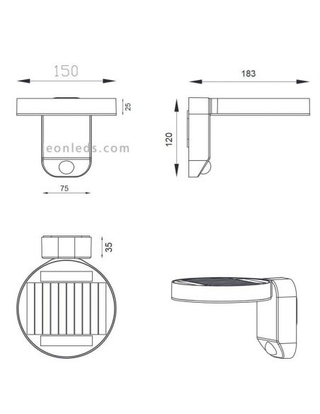 Applique solaire d'extérieur à LED avec détecteur de mouvement Posadas | applique murale solaire avec mesures | Éclairage LeonLe