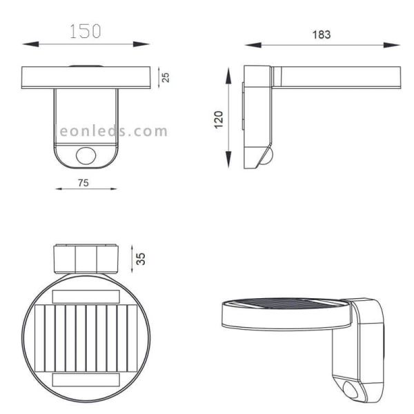 Applique solaire d'extérieur à LED avec détecteur de mouvement Posadas | applique murale solaire avec mesures | Éclairage LeonLe