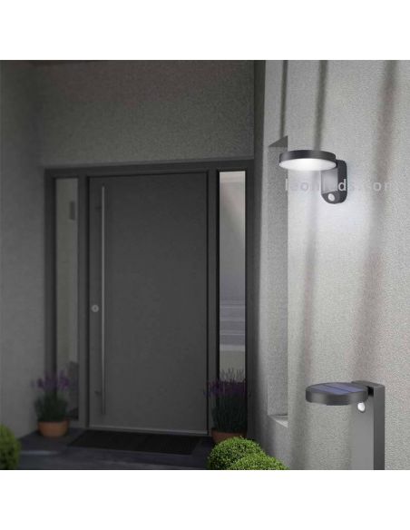 Arandela solar LED para exterior com sensor de movimento Posadas | aplique de parede com sensor | Leon Iluminação LED