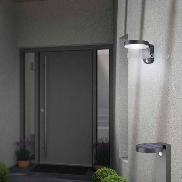 Arandela solar LED para exterior com sensor de movimento Posadas | aplique de parede com sensor | Leon Iluminação LED