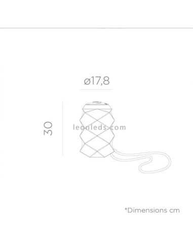 Dimensiones lámpara portátil multicolor Bita recargable New Garden | LeonLeds Iluminación