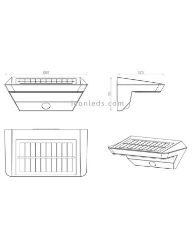 Aplique solar LED para exterior con sensor Mendoza | aplique medidas | LeónLeds Iluminación