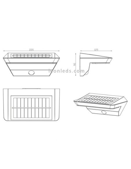 Aplique solar LED para exterior con sensor Mendoza | aplique medidas | LeónLeds Iluminación
