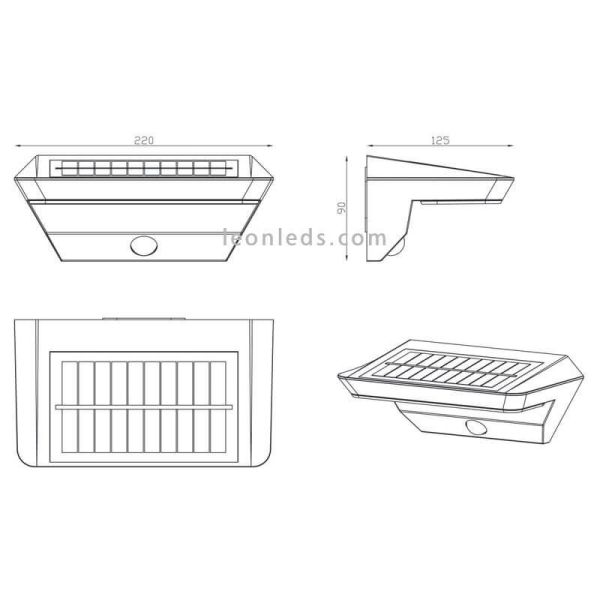Aplique solar LED para exterior con sensor Mendoza | aplique medidas | LeónLeds Iluminación