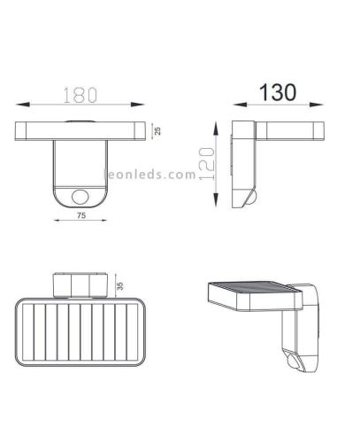 Aplique solar LED con sensor para exterior moderno Esquel | Lámpara de pared automático medidas | LeónLeds Iluminación