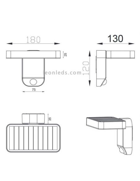 Aplique solar LED con sensor para exterior moderno Esquel | Lámpara de pared automático medidas | LeónLeds Iluminación