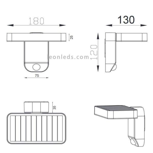 Aplique solar LED con sensor para exterior moderno Esquel | Lámpara de pared automático medidas | LeónLeds Iluminación