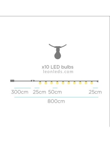Dimensiones Pack 3 guirnaldas LED exteriores Allegra E27 rosa