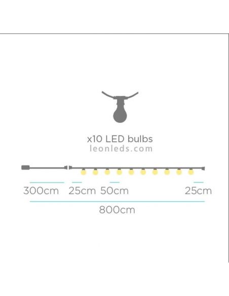 Dimensiones Pack 3 guirnaldas LED exteriores Allegra E27 rosa