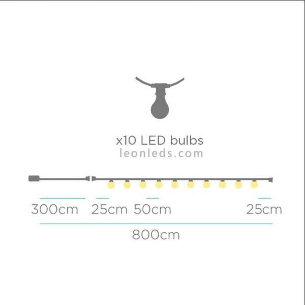 Dimensiones Pack 3 guirnaldas LED exteriores Allegra E27 rosa