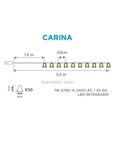 Pack de 6 Guirnaldas de luces para exterior madera y PVC medidasCarina New Garden | LeonLeds Iluminación