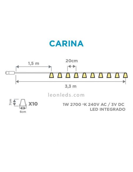 Pack de 6 cordas de luzes para medidas exteriores de madeira e PVC Carina New Garden | Leon Iluminação LED