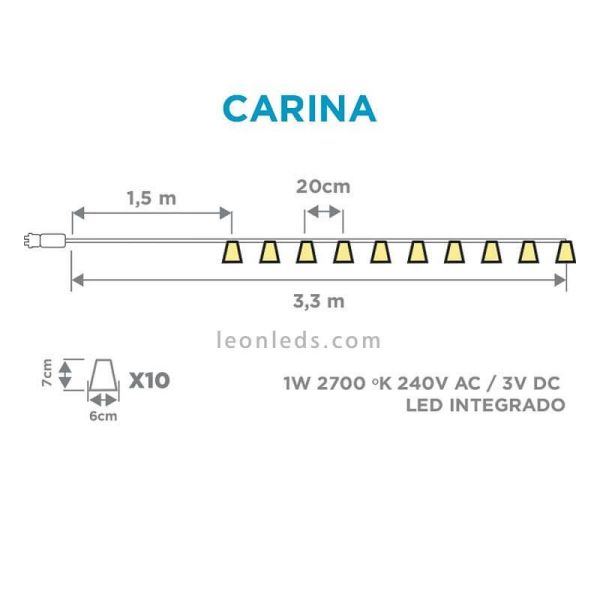 Pack de 6 Guirnaldas de luces para exterior madera y PVC medidasCarina New Garden | LeonLeds Iluminación
