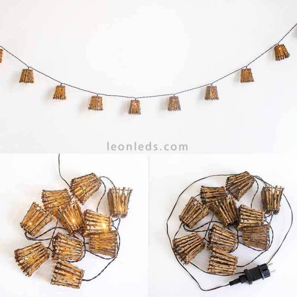 Pack de 6 Guirnaldas de luces para colgar en exterior de madera y PVC Carina New Garden | LeonLeds Iluminación