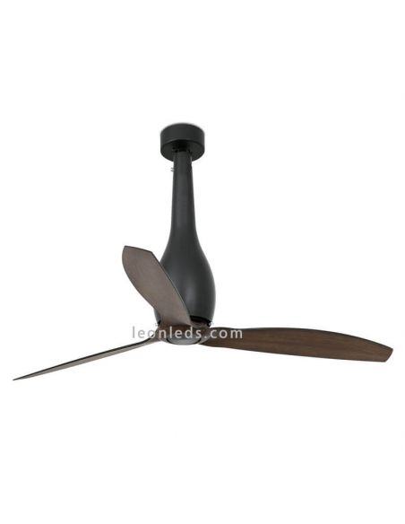 Ventilador de Teto Preto Mate e Madeira Eterfan com motor DC 32004 Faro Barcelona | leonleds