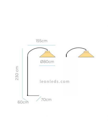 Lámpara de pie portátil fibras naturales a mano Niza dimensiones New garden | LeonLeds Iluminación