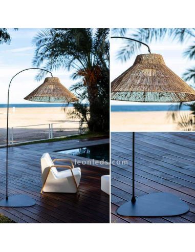 Lámpara de pie portátil fibras naturales Niza carga USB New garden | LeonLeds Iluminación