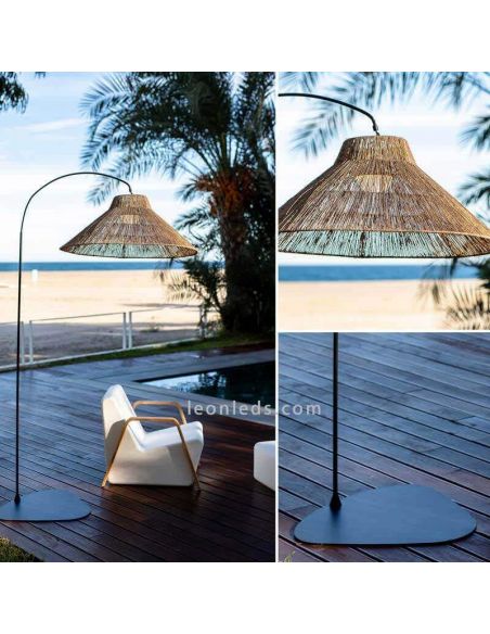 Lámpara de pie portátil fibras naturales Niza carga USB New garden | LeonLeds Iluminación