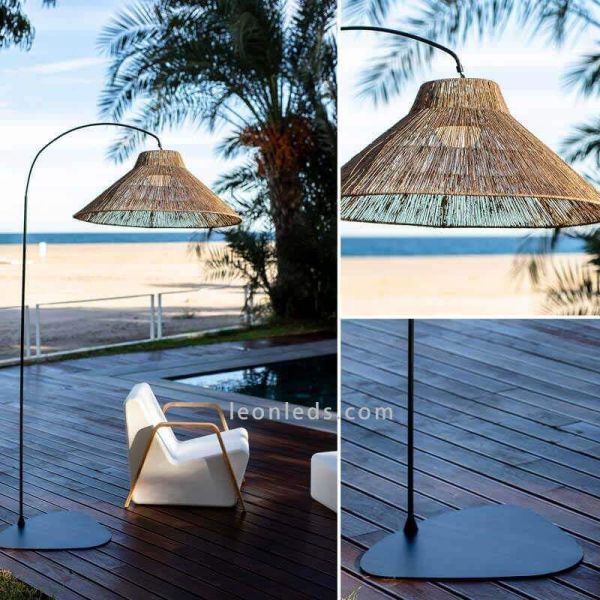 Lámpara de pie portátil fibras naturales Niza carga USB New garden | LeonLeds Iluminación