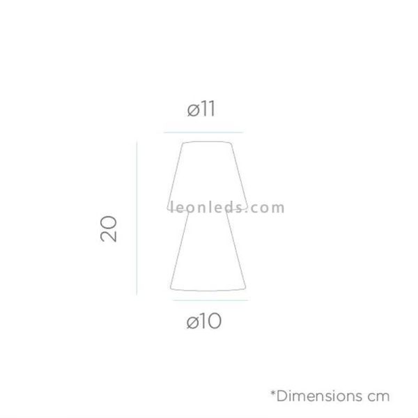 Dimensões do candeeiro de mesa LED portátil Lola 20 2 formatos disponíveis
