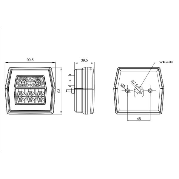 Feu arrière à LED 3 fonctions, clignotant de position de frein avec connecteur à baïonnette, câble 12-36 V, remorque, camion 24 